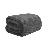 Dreamscene Fleece Blanket Grey Throw, Soft Cosy Warm Throws for Sofas Bed Settee Honeycomb Waffle Faux Fur Blanket Lightweight Fluffy Throws for Beds Double, Charcoal Grey - 150 x 200cm