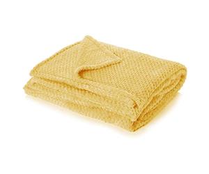 Dreamscene Fleece Blanket Large Sofa Throw, Soft Cosy Warm Honeycomb Waffle King Size Blanket Fluffy Throws for Sofas Bed Settee Faux Fur Throw, Mustard Yellow - 200 x 240cm