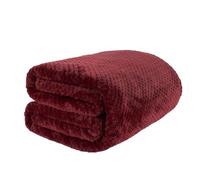 Dreamscene Fleece Throw Blanket for Sofa, Soft Cosy Warm Honeycomb Waffle Fleece Blanket for Bed Fluffy King Size Blanket Faux Fur Bed Throws, Burgundy - 200 x 240cm