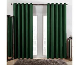 Dreamscene Forest Green Eyelet Curtain, Decorative Lined Curtains for Summer Winter Blackout Thermal Long Curtains for Living Room Bedroom Soft Modern 2 Panels, 66x90