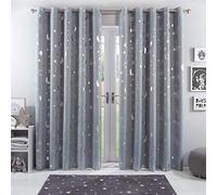 Pair of Star Ready Made Eyelet Blackout Curtains Dreamscene Light Grey 117cm width x 137cm drop