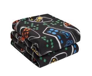 Dreamscene Game Controller Fleece Bedspread Throw Over Kids Gaming Chair Soft Foldable Boys Travel Blanket, 120 x 150cm -Black Green Orange