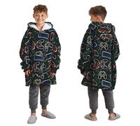 Dreamscene Gaming Oversized Hoodie Blanket, Gifts for Boys Sweatshirt Soft Sherpa Fleece Throw Cosy Wearable Hooded Blanket Big Jumper - Black, One Size Fits All - Kids