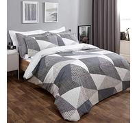 Dreamscene Geometric Duvet Cover with Pillowcases Textured Scandi Bedding Set, Black Charcoal Silver Grey -3 pieces King Size