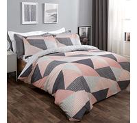 Dreamscene Geometric Duvet Cover with Pillowcases Textured Scandi Pink and Grey Bedding Set, Blush Pink - Double Size