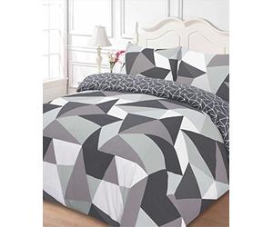 Dreamscene Geometric Shapes DOUBLE Duvet Cover with Pillowcase Reversible Bedding Set, Black Grey White
