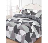 Dreamscene Geometric Shapes KING Size Duvet Cover with Pillowcase Reversible Bedding Set, Black Grey White