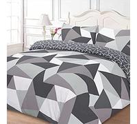Dreamscene Geometric Shapes Super King Duvet Cover Set with Pillowcases, Soft Comfy Breathable Polycotton, Quilt Covers Bedding Set, Lightweight Non-Fading, Black - 260 x 220cm