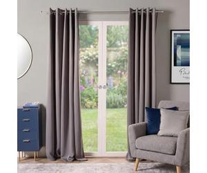 Dreamscene Grey Curtain 46 x 54, Eyelet Blackout Curtains for Bedroom Living Room Modern Super Soft Decorative Insulated Lined Curtains Set for Summer Winter
