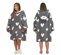 Dreamscene Hearts Hoodie Blanket, Valentine Day Gifts for Her Sherpa Lined Fleece Womens Plush Oversized Giant Pull Over Soft Jumper Wearable Throw