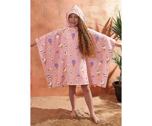 Dreamscene Kids Ice Cream Printed Hooded Poncho Beach Towel Cream