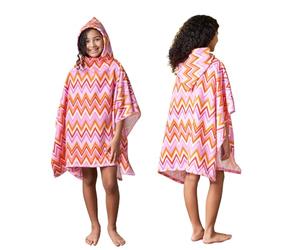 Dreamscene Kids Swim Changing Robe, Soft Absorbent Beach Poncho Towel Coloured Zigzag Print Hooded Towel For Boys & Girls Quick Dry Lightweight Swimming Towels - Multi