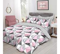 Dreamscene Marble Geometric Duvet Cover with Pillow Case Bedding Set Reversible Shapes, Grey Blush Pink - Single