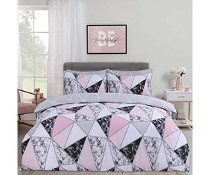 Dreamscene Marble Geometric Duvet Cover with Pillow Case Bedding Set Reversible Shapes, Grey Blush Pink - King