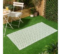 Dreamscene Outdoor Rug, Geometric Print Garden Rug Water Resistant Foldable Outdoor Runner Rug Non Slip Reversible Decking Tiles Outdoor Carpet for Patio Porch Picnic Camping, Sage/White - 120 x 170cm