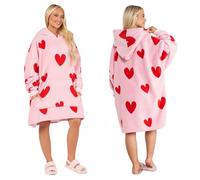 Dreamscene Pink Hearts Hoodie Blanket, Fluffy Sherpa Fleece Wearable Blanket Oversized Blanket Hoodie Women Comfy Soft Warm Snuggle Hoodie Valentines Day Gifts