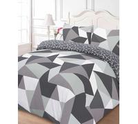Dreamscene Reversible Geometric Shapes Double Duvet Cover Set, Black Grey White