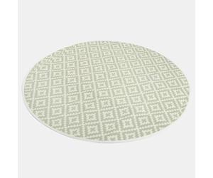Dreamscene Round Floor Mat Geometric Print, Water Resistant Foldable Garden Mat Reversible Round Rug Decking Outdoor Carpet For Patio Balcony Poolside, Sage/White-170cm