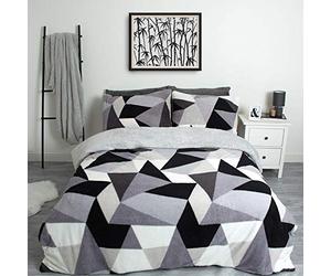 Dreamscene Shapes Thermal Teddy Fleece Duvet Cover with Pillowcase Soft Warm Fluffy Bedding Set, Silver Grey Black White - King Size