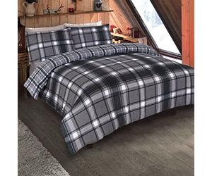 Dreamscene Single Bedding Set 100% Brushed Cotton, Super Soft Warm Aspen Check Quilt Duvet Cover Reversible Tartan Flannelette Thermal Single Duvet Set with Pillowcase, Grey