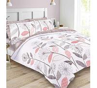 Dreamscene Bed Linen Set, Blush Pink Grey Floral Check, Single
