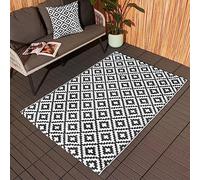 Dreamscene Small Outdoor Rug, Waterproof Garden Mat for Summer Black & White Pattern Foldable Decking Outdoor Carpet Non-Slip Area Rug for Patio Deck Poolside, 80 x 150cm