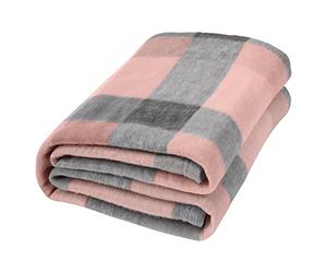 Dreamscene Sofa Bed Throw Blanket Soft, Warm & Fluffy, Printed Check Blush Pink Design, Bedroom & Living Room Accessory, Wholesale Set of 10, 120 x 150cm