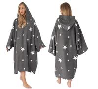 Dreamscene Star Poncho Towel Changing Robe Oversized Hooded Towel Bath Beach Swimming Pool Absorbent Microfibre Quick Dry Towelling Bath Robes for Women, Charcoal Grey White