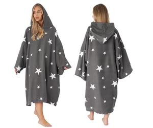 Dreamscene Star Poncho Towel Changing Robe Oversized Hooded Towel Bath Beach Swimming Pool Absorbent Microfibre Quick Dry Towelling Bath Robes for Women, Charcoal Grey White