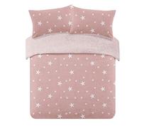 Dreamscene Star Printed Patterned Thermal Teddy Fleece Duvet Cover Quilt with Pillowcase Soft Warm Fluffy Bedding Set, Blush Pink/White - Double