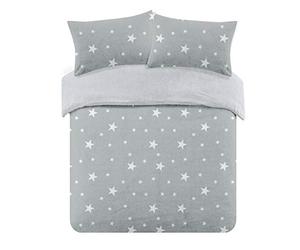 Dreamscene Star Printed Patterned Thermal Teddy Fleece Duvet Cover Quilt with Pillowcase Soft Warm Fluffy Bedding Set, Blush Pink / White - Superking