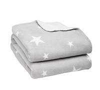 Dreamscene Star Sherpa Fleece Blanket Thermal Reverse Throw Soft Fluffy Plush Large Bedspread, 150 x 180 cm - Silver Grey White