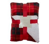 Dreamscene Tartan Check Sherpa Fleece Blanket Large Plush Flannel Throw Over Reversible Fluffy Soft Microfiber, Red White - Double 150 x 180 cm