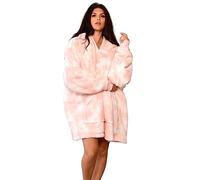 Dreamscene Tie Dye Oversized Hoodie Blanket Pullover Soft Sherpa Fleece Warm Comfy Wearable Throw Giant Hooded Sweatshirt - Pastel Blush Pink