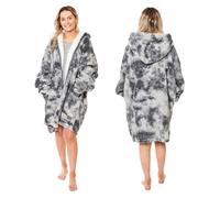 Dreamscene Tie Dye Zip-Up Oversized Hooded Blanket Sherpa Sweater - Grey