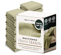 Dreamscene Wholesale 10 x Fleece Blanket Green Throw, Soft Cosy Warm Throws for Sofas Bed Couch Settee Throws Joblot Travel Garden Blanket Single Bed Throw Bulk, Sage Green - 120 x 150cm