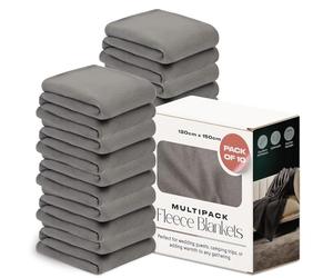 Dreamscene Wholesale 10 x Fleece Blanket Grey Throw, Soft Cosy Warm Throws for Sofas Bed Couch Settee Throws Joblot Travel Garden Blanket Single Bed Throw Bulk, Charcoal Grey - 120 x 150cm