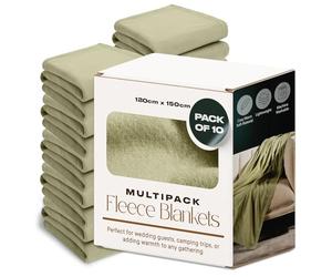 Dreamscene Wholesale 10 x Plain Fleece Blanket Soft Warm Bulk Throw Over Joblot, Sage Green - 120 x 150cm