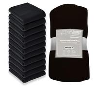 Dreamscene Wholesale 10 x Plain Sofa Throw Banket, Super Soft Warm Cosy Fleece Throw Blanket for Bed Lightweight Black Polar Fleece Blanket Bulk, 120 x 150cm