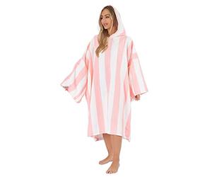 Dreamscene Women Changing Robe, Soft Absorbent Beach Towel Poncho for Bath Swim Surf Large Microfibre Hooded Towel for Adults Quick Dry Lightweight Swim Towels - Blush Pink Stripe