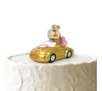 DreamsEden Elderly Couple Cake Topper for Anniversary - Golden Car with Customizable White Circle, Romantic Keepsake Decoration for Parents Grandparents 50th 60th