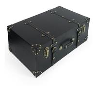 DreamsEden Large Decorative Wooden Box, Black Leather, 23.5''L x 14.2''W | Vintage Storage Trunk with Handle and Strap Decor, Portable Wood Memory Chest BIg Keepsake Case & Home Shelf Decor