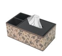 DreamsEden Vintage Floral Tissue Box Cover - Rectangle Holder with Storage Compartment, Beige Rose Pattern, for Home Office Desk Nightstand