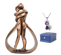 DreamsEden Wedding Anniversary for Couple - Resin Modern Romantic Sculpture & Elegant Cat Necklace Silver Chain, 1st to 60th or Bronze Anniversary