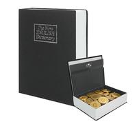 DreamsEden XL Diversion Book Safe with Key Lock - Extra Large 10.4” Metal Hidden Lock Box Storage for Money, Jewelry, Guns & Passports, Disguised as a Dictionary (Black)