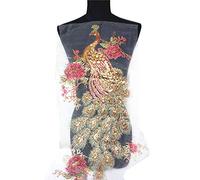 Dreamshome Large Embroidery Sequin Peacock Phoenix Bird Lace Fabric Applique Net Trim Sewing Collar Patch Wedding Party Dress DIY Craft (Peacock)