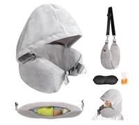 DreamShore Stuffable Neck Pillow for Travel with Hood - Adjustable Velvet Travel Pillow with Earplugs & Eye Mask, Ultimate Carry-On Travel Neck Pillow for Airplane, Travel Pillow for Extra Luggage