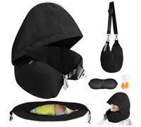 DreamShore Stuffable Neck Pillow for Travel with Hood - Adjustable Velvet Travel Pillow with Earplugs & Eye Mask, Ultimate Carry-On Travel Neck Pillow for Airplane, Travel Pillow for Extra Luggage