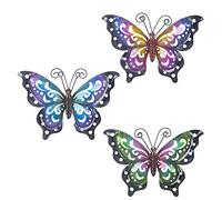dreamskip 3 Pack Metal Butterfly Wall Art Outdoor Decor, Butterflies Spring Wall Sculpture Hanging Metal Wall Decorations for Garden, Patio, Fence, Yard, Living Room, Bedroom