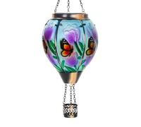 DREAMSKIP Butterfly Flower Solar Hot Air Balloon Lantern with Flame, Glass Balloon Solar Lantern Outdoor Waterproof Lights, Hanging Solar Lantern for Outside Garden Patio Tree Porch Yard Gift for Mom